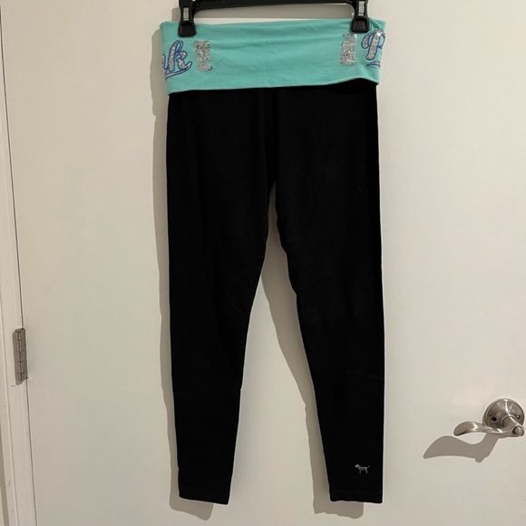 Pink Victoria's Secret fold over sequins yoga leggings size extra small - XS - Picture 1 of 6
